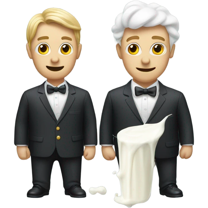 Two men covered in yogurt wearing suits emoji