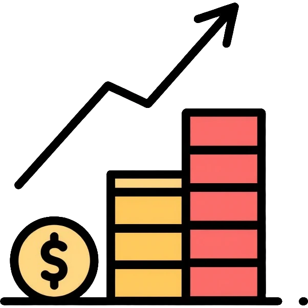 stacked coins with upward arrow showing growing value emoji
