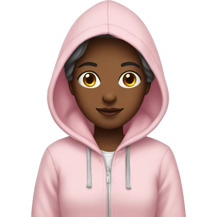 Girl wearing light pink hoodie emoji