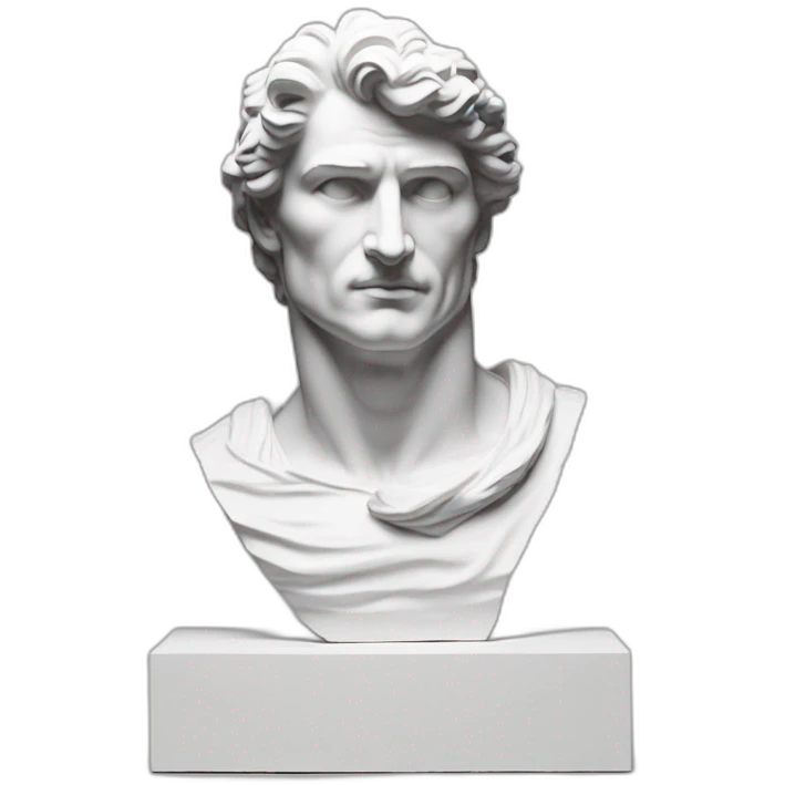 estátua dos pés a cabeça de um homem musculoso igual a Roma antiga. Mármore branco. Sem roupas. O bico do peito está em destaque, em seguida a V-Line da cintura. Sem roupa. Nadega de fora. emoji