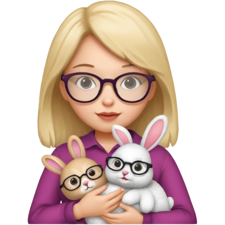 Girl with glasses → holding a toy rabbit emoji
