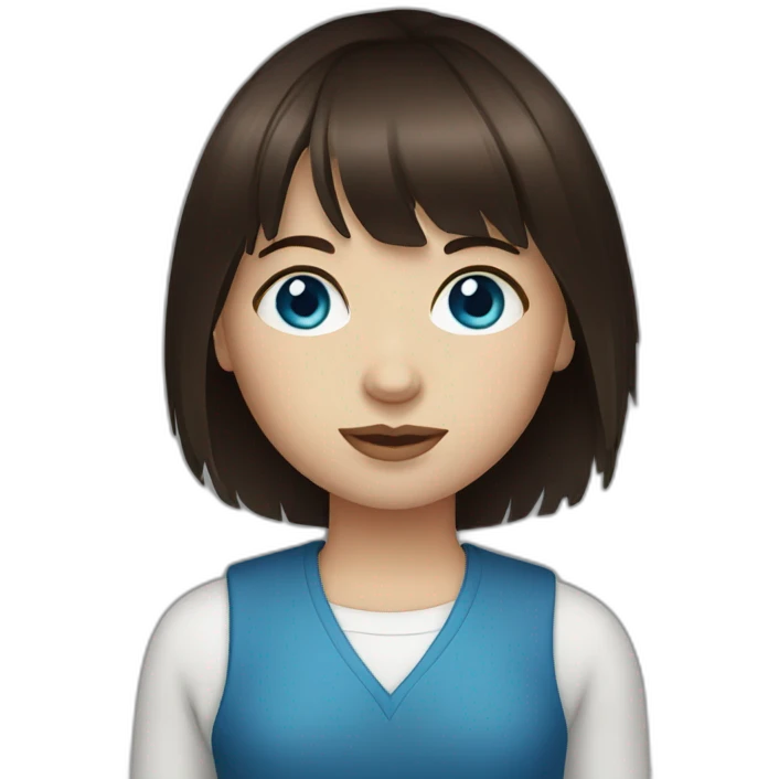 Dark brown hair fringe girl with blue eyes emoji