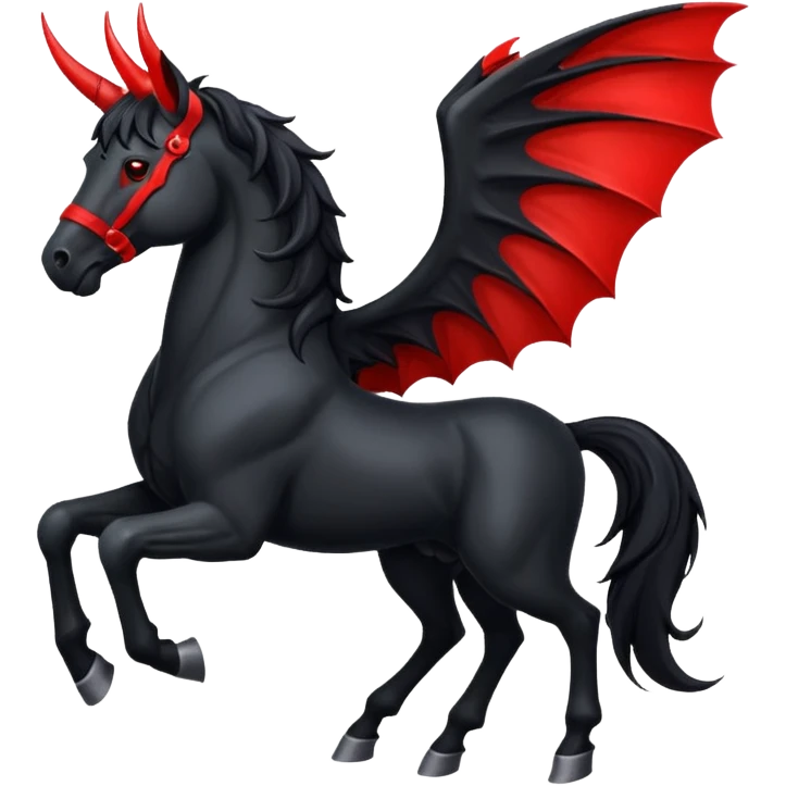 black horse with horns and red bat wings emoji