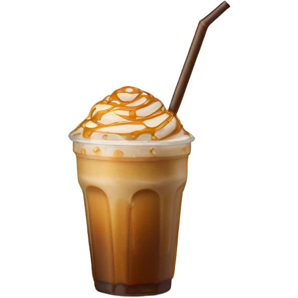 iced caramel coffee with caramel drizzle and a straw emoji