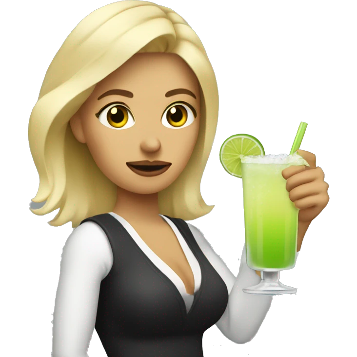 Blonde woman drinking margarita giving thumbs down emoji