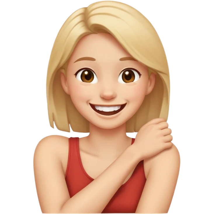 Arm crossed holding neck laughing girl  emoji