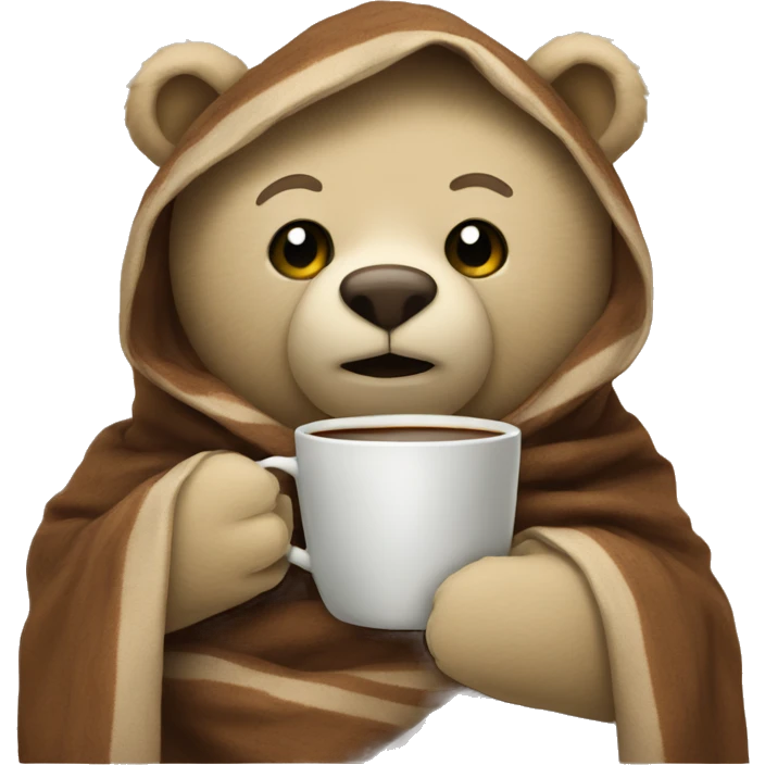 Wrapped in a blanket bear holding a cup of coffee emoji
