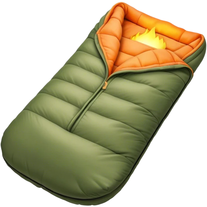 Cinematic Realistic Sleeping Bag, plush and slightly wrinkled, rich fabric texture catching the firelight, glowing with warmth and inviting coziness, nestled within a peaceful campsite. emoji