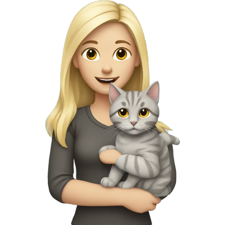 Blonde girl with grey fluffy tabby cat emoji
