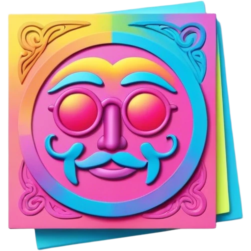 3D, psychedelic colored hippie style sticky note emoji