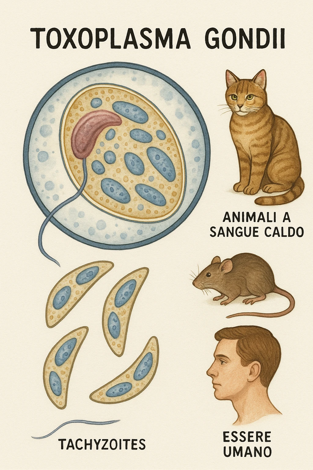 Toxoplasma gondii, che infetta tutti gli animali a sangue caldo, compreso l'essere umano in italiano emoji