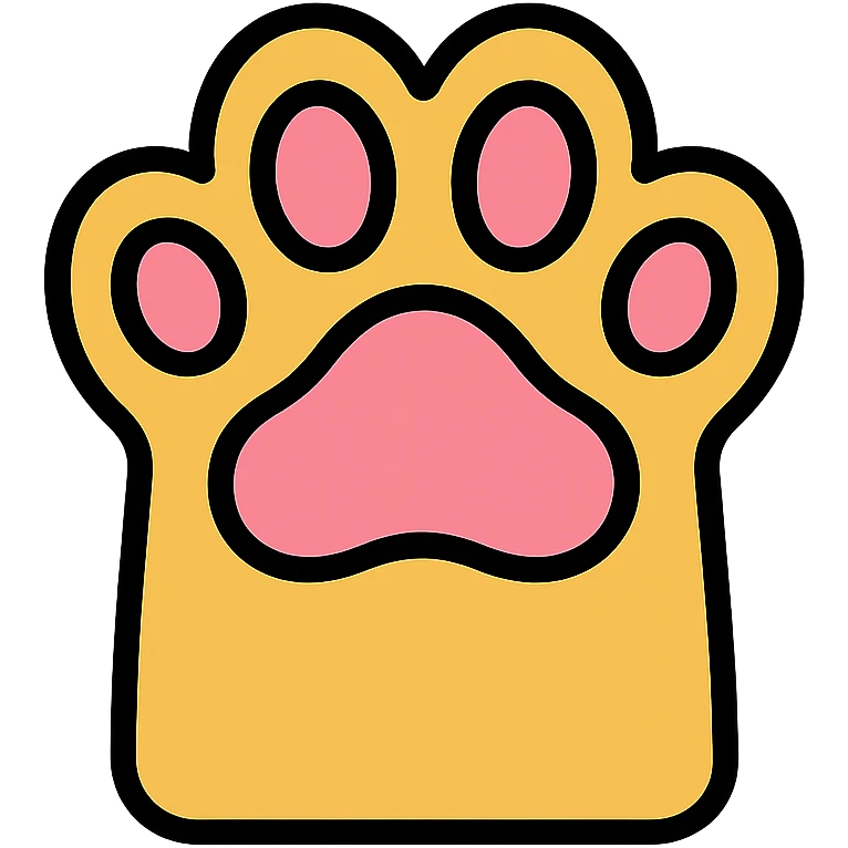 Cat paw print with pink pads, top-down view of a cat's paw showing the pink pads and toe beans emoji