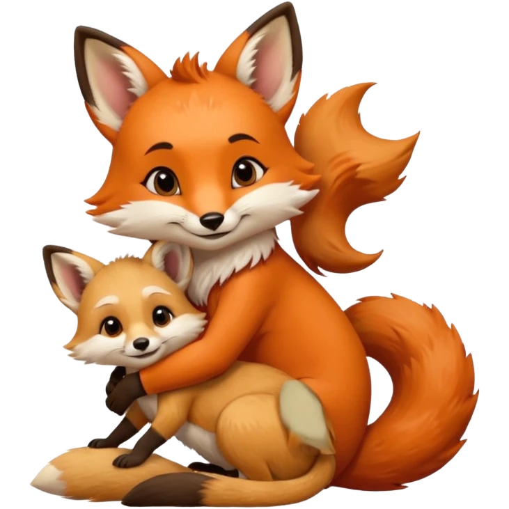 A cute female 9 tail fox hugging a male meerkat emoji