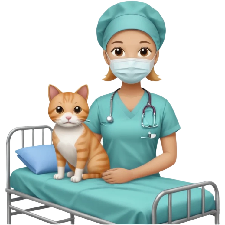 scrub nurse with cats and operation  beds emoji