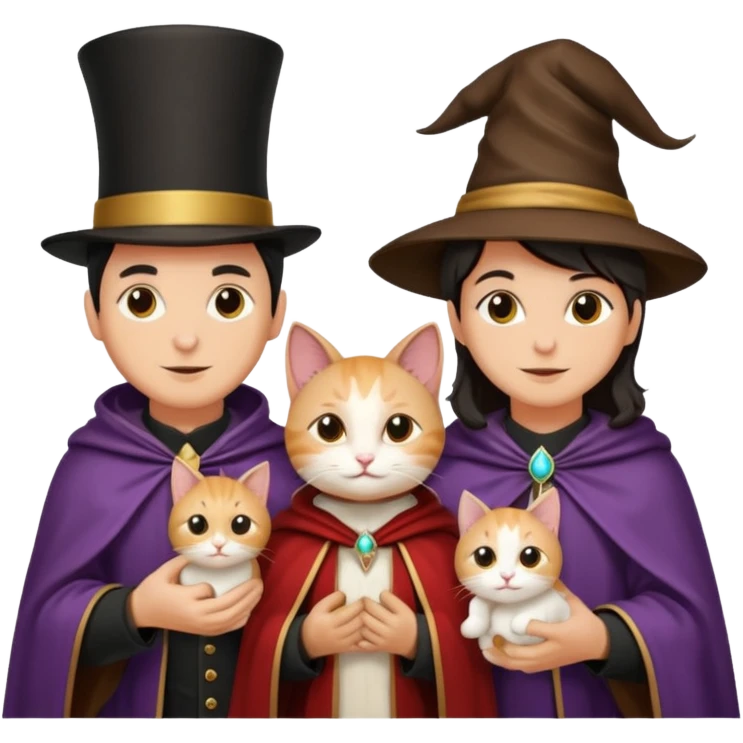 magician couple and their pet cat emoji