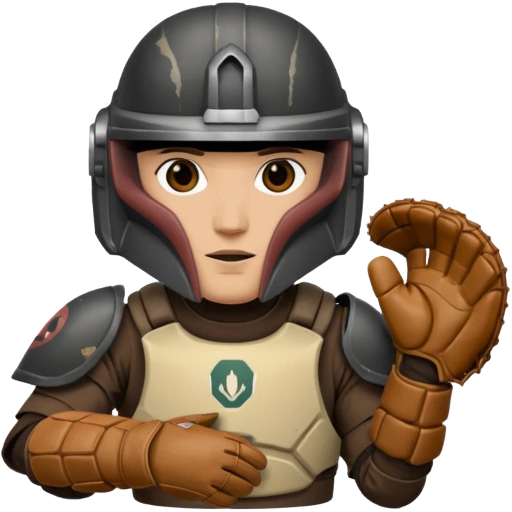 Mandalorian with a Catcher's mitt.  Make the catcher's glove oversized.  Put a dark visor in the helmet.   emoji