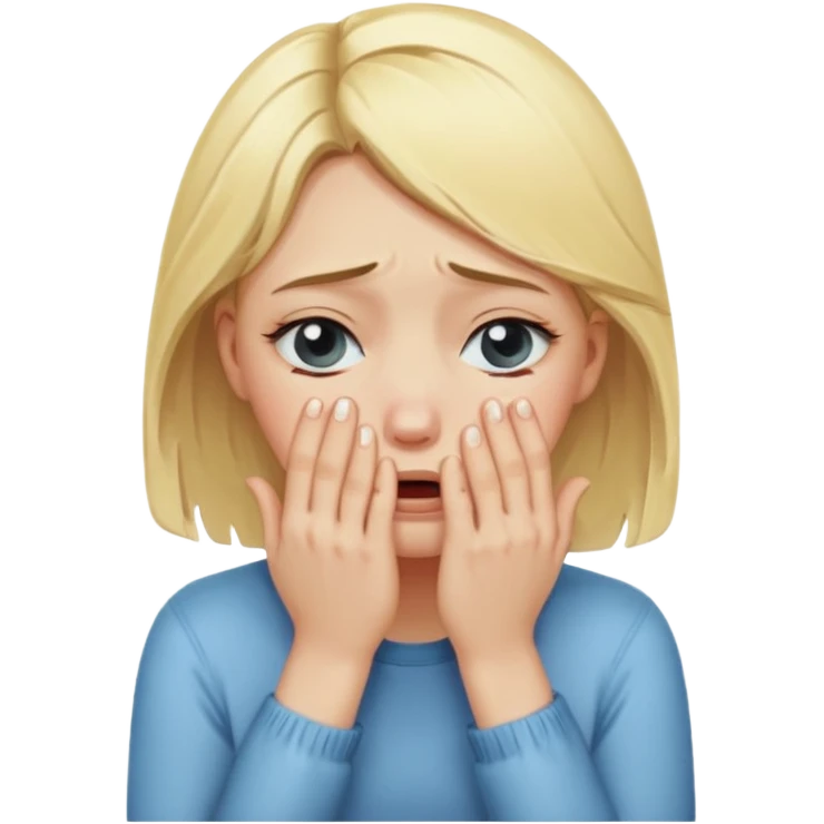 Blonde girl crying with hands covering face emoji