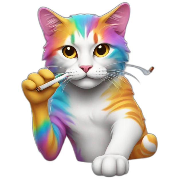 Cool cat with a cigarette that has a multicoloured smoke emoji