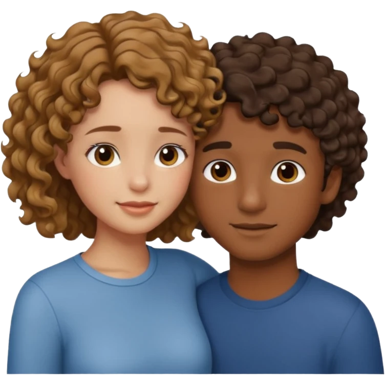 Ragazza con capelli mossi che abbraccia ragazzo con pelle marrone con capelli corti e ricci emoji