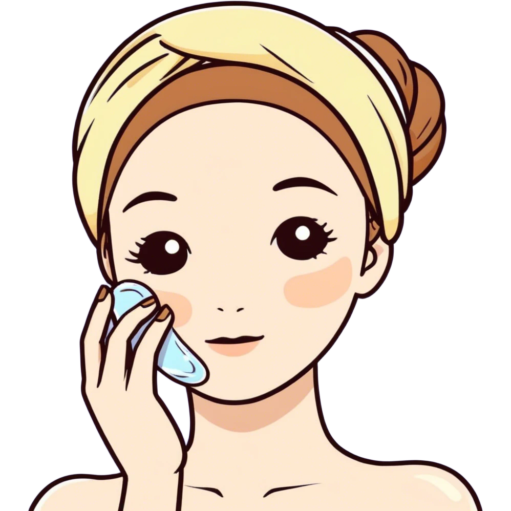 Pale skin with brown hair with spa head band putting lotion on her face emoji