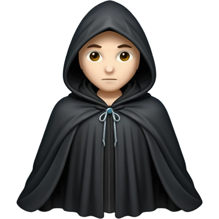 hooded cloak object icon, dark fabric cloak with deep hood, fantasy style, soft folds, 3D cartoon, mobile game icon style, centered, clean background, soft shadow, no text, no watermark
 
 emoji
