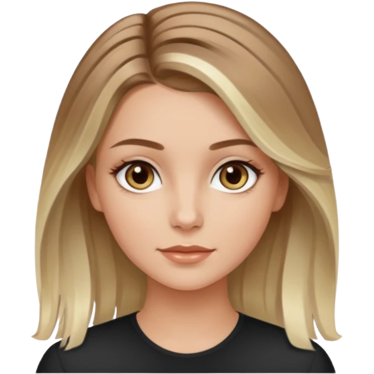 White girl hazel eyes with mid length light brown hair with platinum blonde highlights balayage emoji