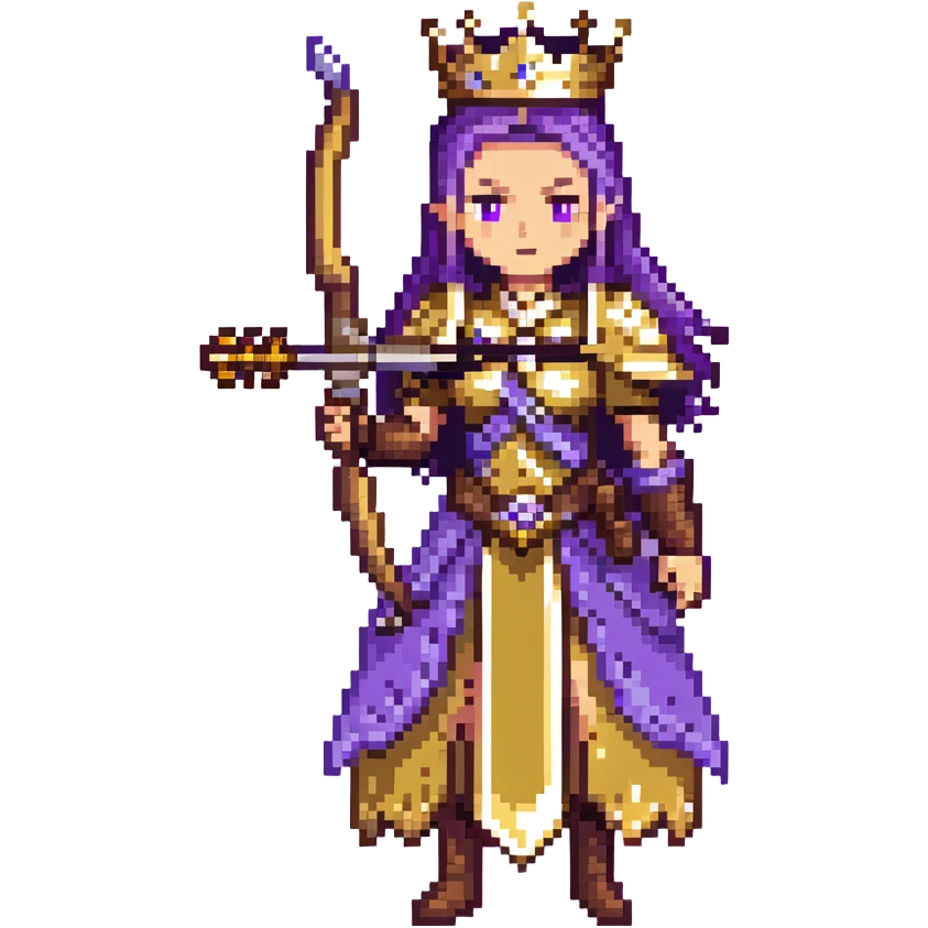 Archer Queen with crossbow, crown, purple and gold outfit emoji