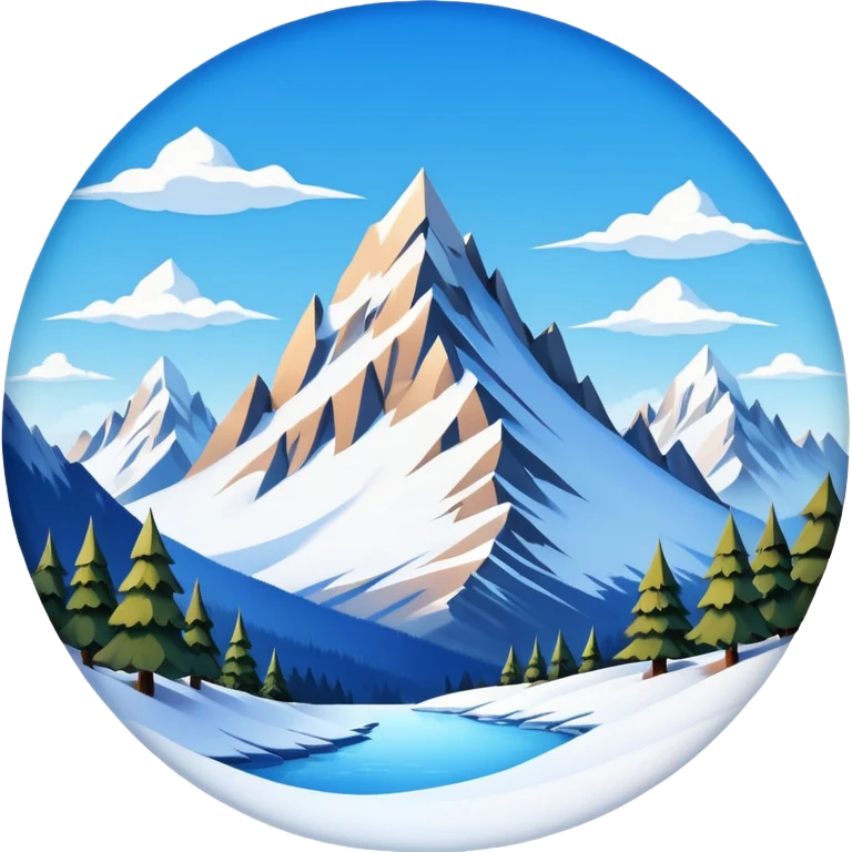 a snowy mountain landscape with sharp peaks and a clear sky, fish eye lens effect emoji