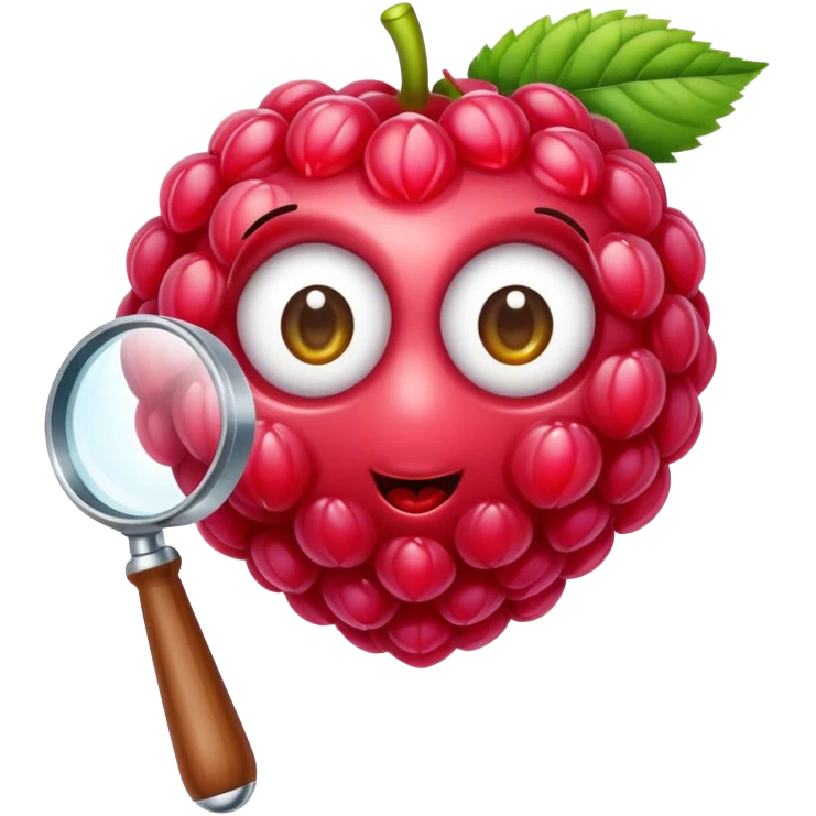 A raspberry holding a magnifiyng glass emoji