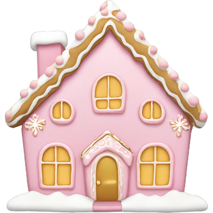 light pink and gold and white gingerbread house emoji