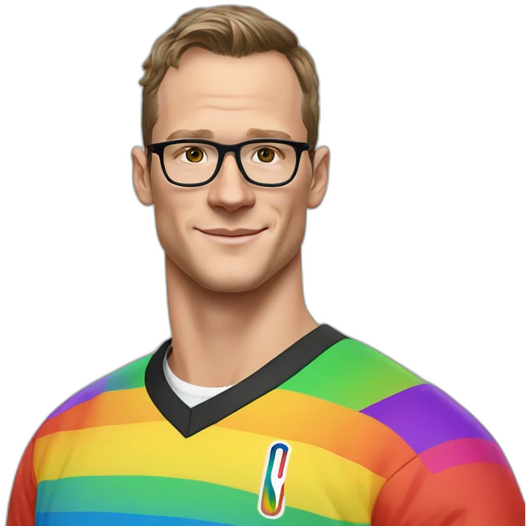 Jonathan Toews wearing glasses and rainbow clothes emoji