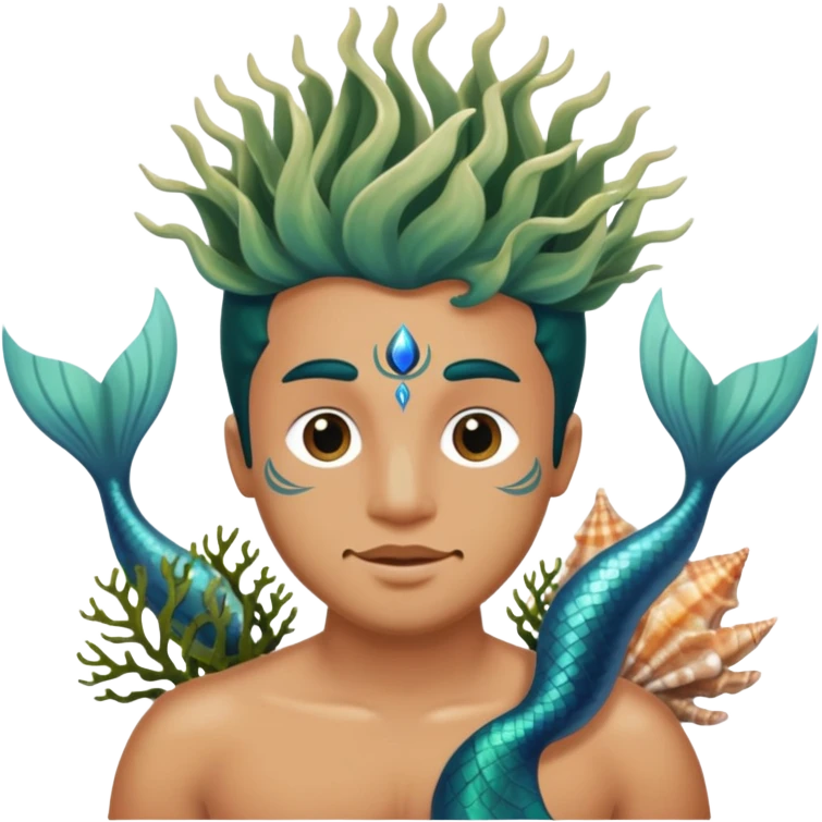 Merman with third eye, seaweed, seashells, ocean emoji