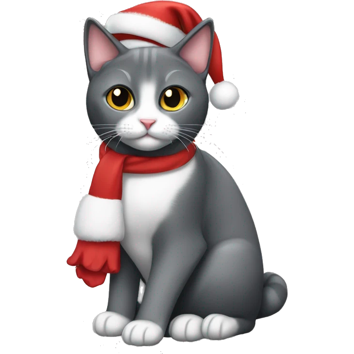 Gray tuxedo cat Christmas  emoji