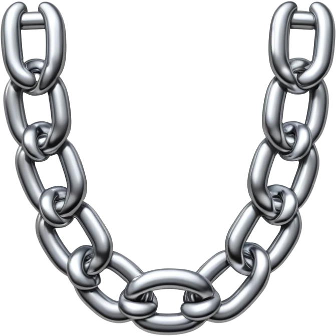 A thick luxury chain emoji made of liquid silver chrome, smooth rounded links, glossy metallic reflections, heavy swag aesthetic, minimalistic iOS emoji style, centered, clean white background emoji