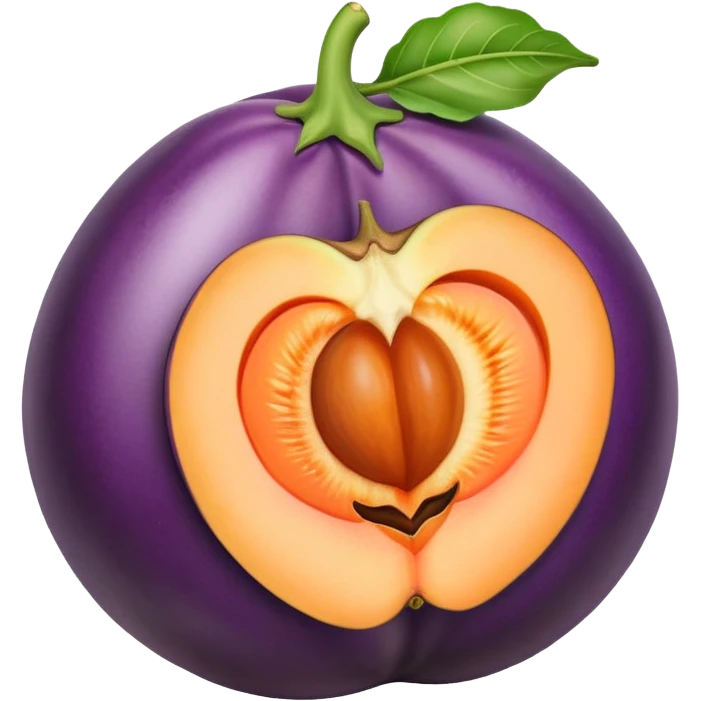 eggplant partially inside a peach, fun and cheeky emoji