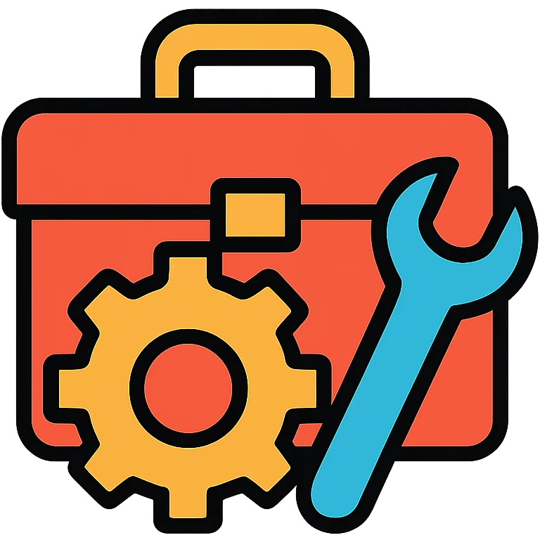 Maintenance gear and wrench symbol with toolbox emoji