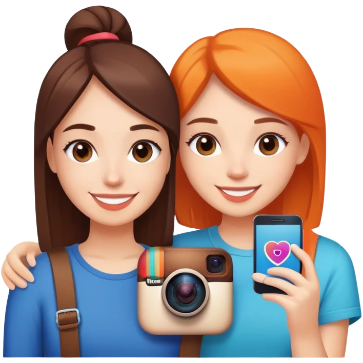 Best friends forever with Instagram logo, hashtag BFF, social media icons emoji
