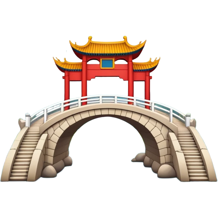 Broken Bridge of West Lake Hangzhou super simplified cute emoji style with bold outlines bright colors cartoon Chinese arch bridge emoji