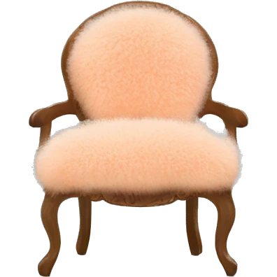Chair with peach Mongolian curly fur seat with a vintage peach and white floral back and a natural wood frame emoji