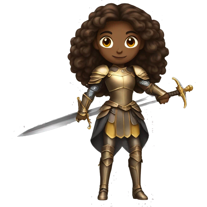 black lady knight long brown hair golden eyes tan skin holding a sword emoji