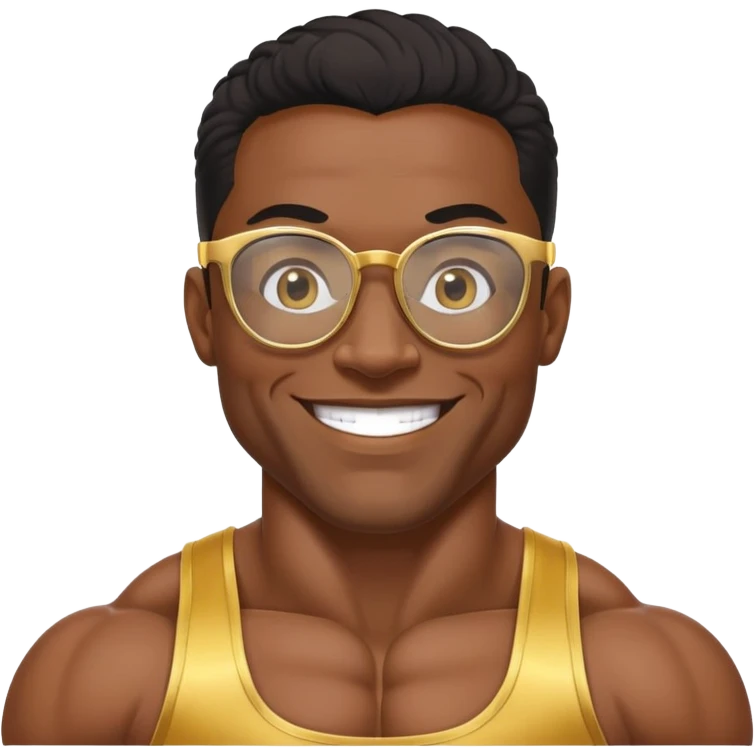 black bodybuilder with gold glasses happy emoji