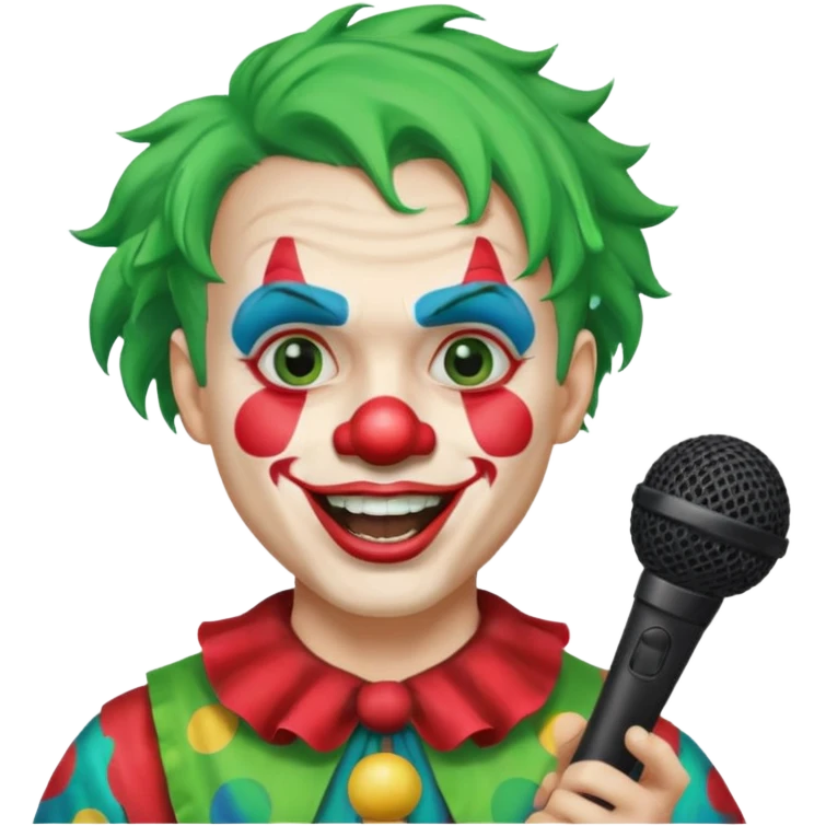 male, green haired, clown face painted, holding microphone, singing emoji