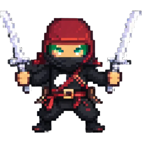 ninja with nunchucks in pixel art style emoji