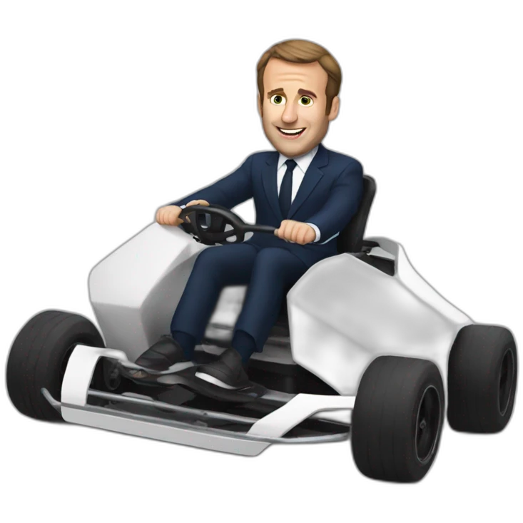 Macron riding a kart emoji