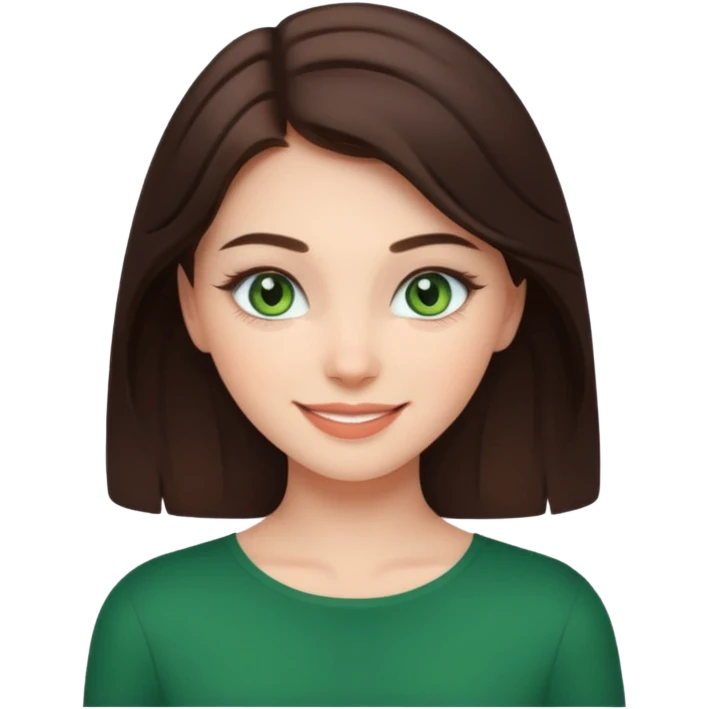 brunette girl with green eyes, smiling emoji