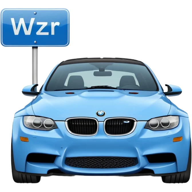 Make me an emoji with a blue bmw M3 and some kind of sign that says ‘W LZR’ emoji