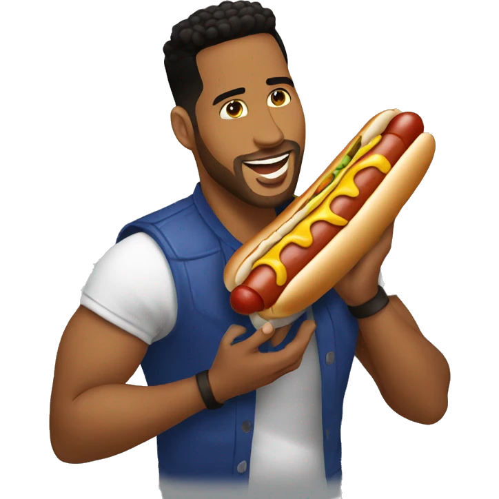 Romeo Santos eating a huge hotdog emoji
