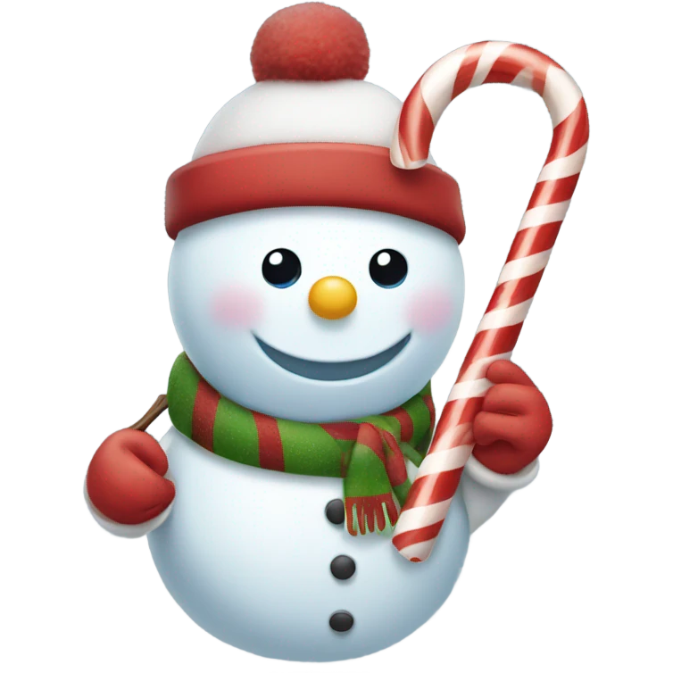Snowman holding candy cane emoji