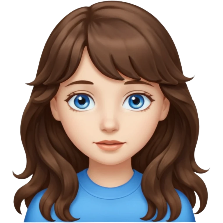 Blue eyed girl with long brown wavy hair and fringe emoji