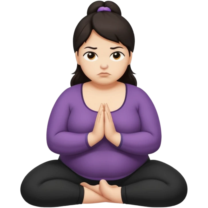 Sad fat girl doing crow pose dark hair emoji